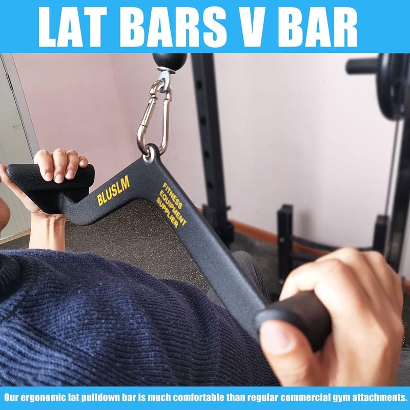 BLUSLM LAT Pull Down Bar for Cable Machine, LAT Pulldown Attachments T Bar V Bar Cable Attachment, Back Tricep Bar Strength Training Handle - Image 5